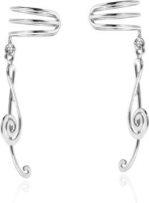 img 3 attached to Sterling Silver Ear Cuff Earrings - My Melody Treble Clef Music Note