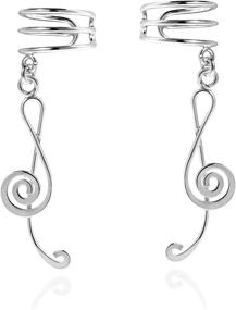 img 4 attached to Sterling Silver Ear Cuff Earrings - My Melody Treble Clef Music Note