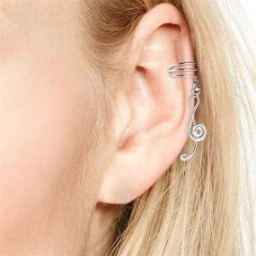 img 1 attached to Sterling Silver Ear Cuff Earrings - My Melody Treble Clef Music Note