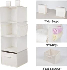 img 2 attached to Hanging Closet Organizer - Space Saving Storage Shelves with 2 Wide Straps, 4-Shelves Sweater Hanging Organizer (Beige)