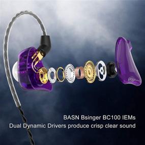 img 3 attached to BASN In-Ear Monitor Headphones Dual Dynamic Drivers In Ear Earphones Detachable MMCX Cable Musicians In-Ear Earbuds Headphones (BC100 Purple