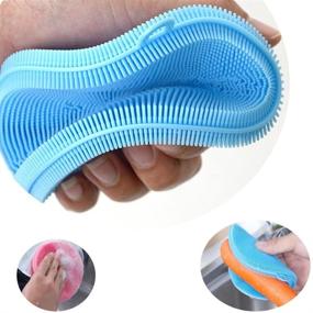 img 1 attached to Multipurpose 3 Pack Silicone Dish Scrubber: Efficient Cleaning Brush, Fruit & Vegetable Washer, Heat Insulation Pad for Kitchenware - Non-Stick Dishwashing Cloth Brushes