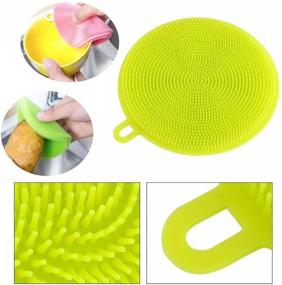 img 2 attached to Multipurpose 3 Pack Silicone Dish Scrubber: Efficient Cleaning Brush, Fruit & Vegetable Washer, Heat Insulation Pad for Kitchenware - Non-Stick Dishwashing Cloth Brushes