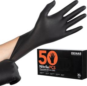 img 4 attached to 🧤 OKIAAS Black/Orange Nitrile Gloves M/L/XL 6 MIL 50 Count – Industrial Gloves Disposable, Latex Free, Powder Free, Heavy Duty