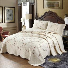 img 4 attached to 🌸 3-Piece Reversible Quilt Set with Classical 3D Floral Embroidery Pattern - Lightweight & Soft Cotton Decorative Bedspreads and Coverlet Set
