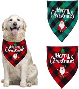 img 3 attached to Reversible Plaid Christmas Dog Bandanas - Washable and Adjustable Xmas Kerchief Scarf for Dogs and Cats, Double-Sided Dog Hankerchief Triangle Bibs for Small to Large Puppies