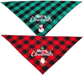 img 2 attached to Reversible Plaid Christmas Dog Bandanas - Washable and Adjustable Xmas Kerchief Scarf for Dogs and Cats, Double-Sided Dog Hankerchief Triangle Bibs for Small to Large Puppies