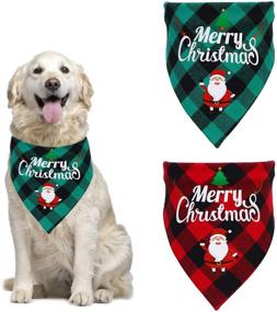 img 4 attached to Reversible Plaid Christmas Dog Bandanas - Washable and Adjustable Xmas Kerchief Scarf for Dogs and Cats, Double-Sided Dog Hankerchief Triangle Bibs for Small to Large Puppies