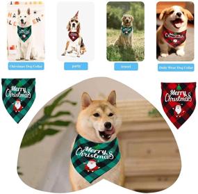 img 1 attached to Reversible Plaid Christmas Dog Bandanas - Washable and Adjustable Xmas Kerchief Scarf for Dogs and Cats, Double-Sided Dog Hankerchief Triangle Bibs for Small to Large Puppies