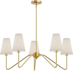 img 3 attached to 💡 Classy Polished Gold Electro bp Chandelier: 30" Dia, 5-Arm with White Linen Shades - Amazing Illumination at 200W