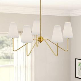 img 1 attached to 💡 Classy Polished Gold Electro bp Chandelier: 30" Dia, 5-Arm with White Linen Shades - Amazing Illumination at 200W