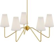 💡 classy polished gold electro bp chandelier: 30" dia, 5-arm with white linen shades - amazing illumination at 200w logo