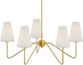 img 4 attached to 💡 Classy Polished Gold Electro bp Chandelier: 30" Dia, 5-Arm with White Linen Shades - Amazing Illumination at 200W