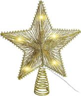🌟 gold lighted christmas tree star topper with 10 led lights, glittery shimmery star treetop decoration – 10-inch size logo
