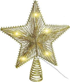 img 4 attached to 🌟 Gold Lighted Christmas Tree Star Topper with 10 LED Lights, Glittery Shimmery Star Treetop Decoration – 10-Inch Size