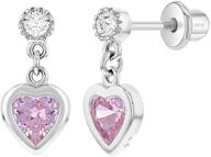 925 sterling silver pink cubic zirconia girl's dangle heart screw back earrings: stylish and secure accessories for toddlers and young girls logo