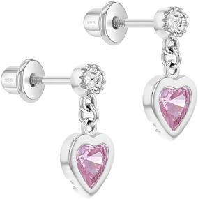 img 3 attached to 925 Sterling Silver Pink Cubic Zirconia Girl's Dangle Heart Screw Back Earrings: Stylish and Secure Accessories for Toddlers and Young Girls