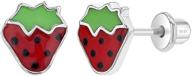 🍓 sweet and stylish: sterling silver enamel strawberry earrings for girls' jewelry logo