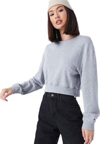 img 1 attached to 👚 Stylish and Comfy: Verdusa Women's Basic Round Neck Crop Top Sweatshirt - Long Sleeve Casual Pullover