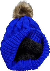 img 2 attached to 🧶 Thick Cable Knit Faux Fuzzy Fur Pom Skull Cap Cuff Beanie with Fleece Lining by Novarena