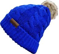 🧶 thick cable knit faux fuzzy fur pom skull cap cuff beanie with fleece lining by novarena logo