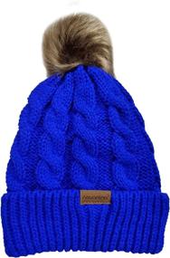 img 3 attached to 🧶 Thick Cable Knit Faux Fuzzy Fur Pom Skull Cap Cuff Beanie with Fleece Lining by Novarena