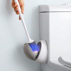 img 3 attached to Wall-Mounted N/C Toilet Brush and Holder Set - Gray Silicone Bristles, Space-Saving Squat Bathroom Cleaning Kit