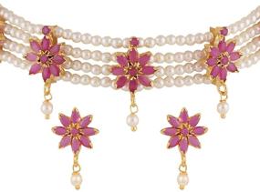 img 4 attached to Efulgenz CZ Faux Pearl Bridal 💎 Wedding Floral Necklace Earrings Set: Stunning Fashion Jewellery