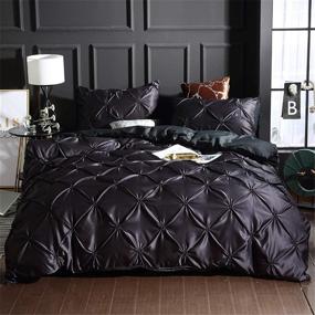 img 4 attached to 🛏️ Erosebridal Black King Size Silk Like Satin Pinch Pleated Duvet Cover Set with Zipper Ruffle Design - Luxury & Microfiber Comforter Cover with Pintuck Decorative Bedspread Cover
