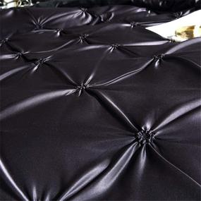img 3 attached to 🛏️ Erosebridal Black King Size Silk Like Satin Pinch Pleated Duvet Cover Set with Zipper Ruffle Design - Luxury & Microfiber Comforter Cover with Pintuck Decorative Bedspread Cover