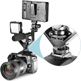 img 1 attached to Алюминиевый сплав Neewer 5-дюймовый/12,5 см тройной универсальный крепежный кронштейн в форме буквы V с тремя холодными башмаками для камер Nikon Canon Sony Pentax DSLR или видеокамеры, таких как светодиодный видео-свет, микрофон, монитор, вспышка.