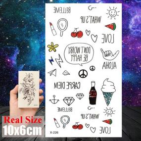 img 1 attached to 👄 COKTAK Set of 8 Cute Star Children Tattoo Stickers – Small Sexy Lips Leaf Black Cartoon Temporary Tattoos for Kids, Waterproof Finger Art for Girls, Infinity Love Design with Diamonds