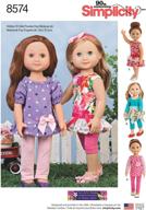 wellie wishers doll clothes sewing patterns - simplicity us8574os, 14-inch, one size logo