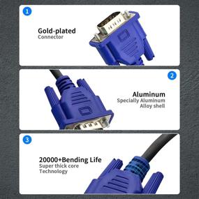 img 2 attached to DaFuRui 3-Pack 10Ft VGA Video Cable - Male 🔵 to Male HD15 for TV, Computer Monitor with Blue Connector