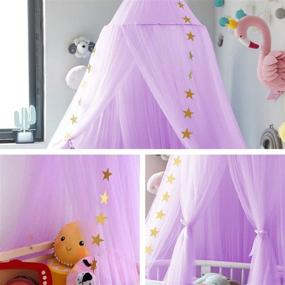 img 3 attached to 🏰 Jolitac Princess Bed Canopy: Decorative & Protective Kids Room Accessory – Round Lace Mosquito Net Play Tent for Girls – Baby House Canopys Yarn Dome with Netting Curtains – Perfect Pink Castle Design (Purple)