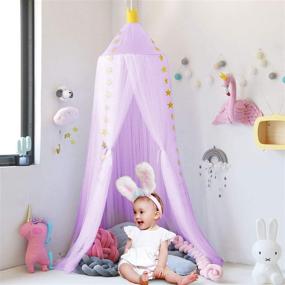 img 1 attached to 🏰 Jolitac Princess Bed Canopy: Decorative & Protective Kids Room Accessory – Round Lace Mosquito Net Play Tent for Girls – Baby House Canopys Yarn Dome with Netting Curtains – Perfect Pink Castle Design (Purple)