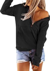 img 3 attached to 🌸 Stylish Floral Find Women's Loose Fit Half Zip Sweatshirt- Casual Pullover Tops for a Solid and Chic Look