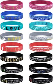 img 4 attached to FINREZIO 16PCS Religious Silicone Bracelet Set with Bible Verses - Christian Wristbands for Grace, Power, Love, Hope, Faith, and Strength Inspirational Gifts