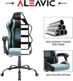 img 2 attached to 🎮 High Back Ergonomic Racing Style ALEAVIC Gaming Chair | Grey Blue