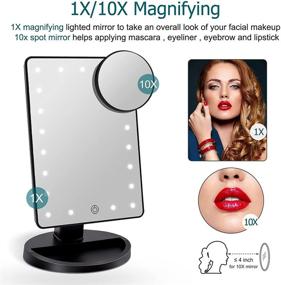 img 2 attached to 💄 Black Vanity Makeup Mirror with 21 LED Lights, 10X Magnification, and Double Power Supply - Touch Sensor Screen, 180° Rotation for Cosmetic Beauty, Makeup Mirror with Light