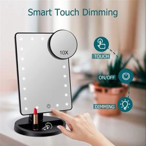 img 1 attached to 💄 Black Vanity Makeup Mirror with 21 LED Lights, 10X Magnification, and Double Power Supply - Touch Sensor Screen, 180° Rotation for Cosmetic Beauty, Makeup Mirror with Light