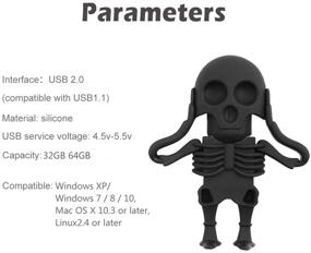 img 1 attached to Брелок BorlterClamp 64 ГБ Cartoon Skeleton USB Flash 💀 Drive: Крутой флэш-накопитель в форме скелета, идеальный подарок, черный