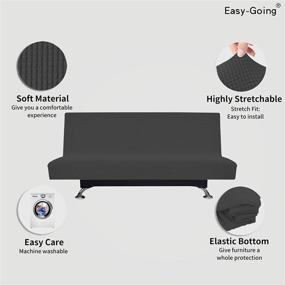 img 2 attached to 🛋️ Easy-Going Stretch Sofa Slipcover - Armless Sofa Cover Furniture Protector Without Armrests Slipcover - Soft & Elastic Bottom - Spandex Jacquard Small Checks - Futon, Dark Gray