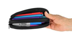 img 2 attached to HOME-X Double Eyeglass Holder Travel Bag, Black Leather Pouch with Two Compartments for Toiletries, Pencils, and more