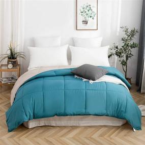 img 4 attached to 🛏️ Ultra Soft All Season Lightweight Queen Comforter for a Cozy and Warm Sleep in Bicolor Teal & Beige