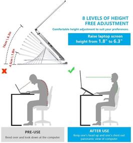 img 3 attached to 📱 OKPOW Алюминиевая вентилируемая подставка для ноутбука - Складная на 8 уровней, регулируемая подставка для стола - Портативный держатель для ноутбука, совместимый с iPad и ноутбуками 10-15,6 дюймов.