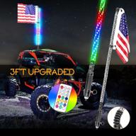 🏁 nirider 3ft led whip light with flag pole - remote control spiral rgb chase light offroad lighted antenna - perfect for utv, atv, truck, polaris rzr, can am, sxs, quad, dune buggy, boat logo