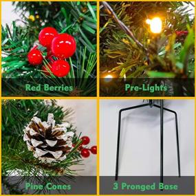 img 2 attached to 🎄 2-Pack 30-Inch OBABA Outdoor Pathway Christmas Trees Battery Operated Pre-Lit Artificial Tree Decoration with 60 LED Lights - Holiday Décor for Porch, Driveway with Red Berries, Pine Cones, and Red Ball Ornaments