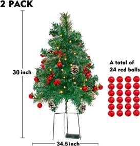 img 3 attached to 🎄 2-Pack 30-Inch OBABA Outdoor Pathway Christmas Trees Battery Operated Pre-Lit Artificial Tree Decoration with 60 LED Lights - Holiday Décor for Porch, Driveway with Red Berries, Pine Cones, and Red Ball Ornaments