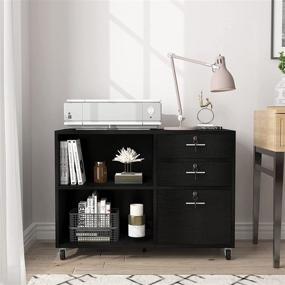 img 3 attached to 📂 YITAHOME Wood File Cabinet: Mobile 3-Drawer Lateral Filing Cabinet for Home Office Organization - Black